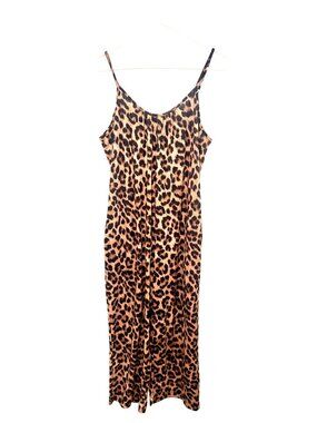 Leopard Wide Leg Jumpsuit, Size Medium, Pockets, Boho, dopamine dressing